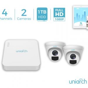 Uniarch 4CH 1TB PoE 5MP NVR Kit with 2x 1080P IP Domes